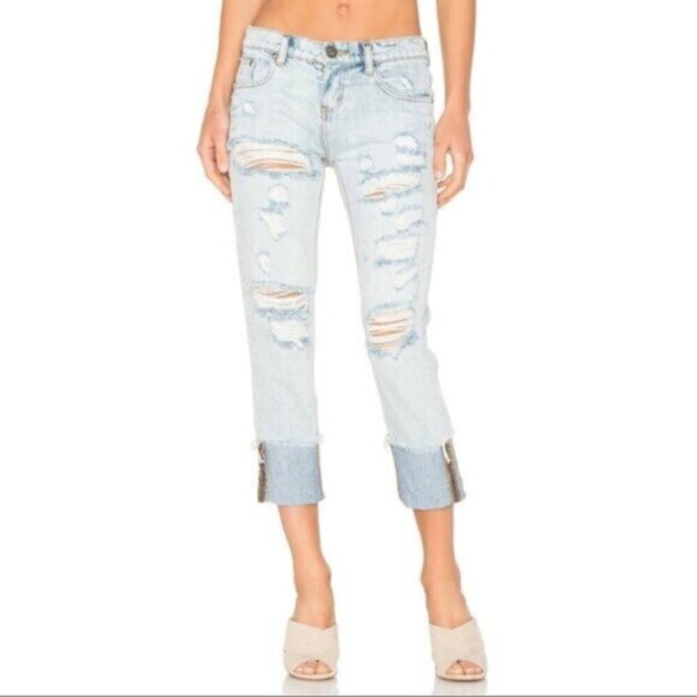 Free People One Teaspoon Awesome Baggies Jeans Straight leg Frayed Light Wash